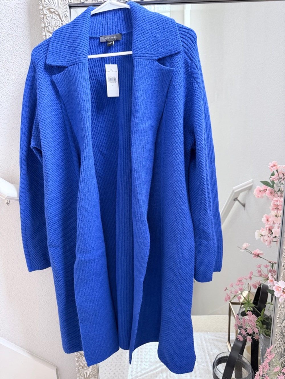 NWT Ann Taylor Ribbed Knit Open-Front Cardigan in Blue